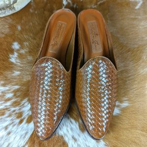 Mister Shoes Basket Weave Brown Leather Mules Shoes